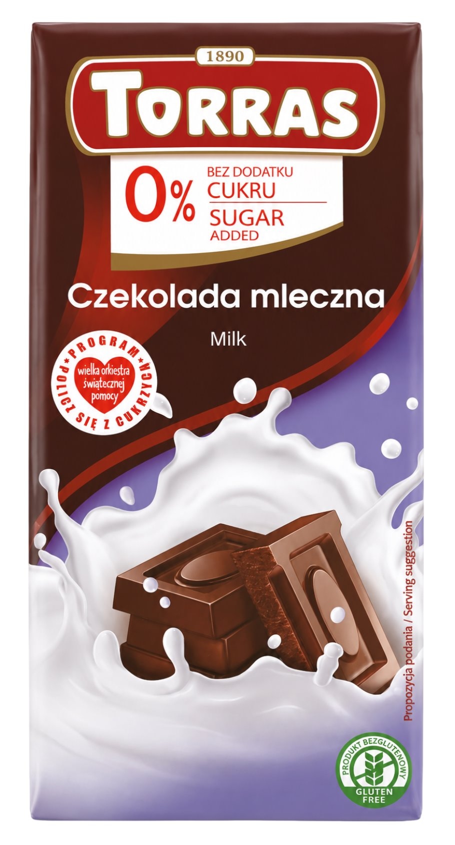 TORRAS Czekolada mleczna bez dodatku cukru bezglutenowa 75g