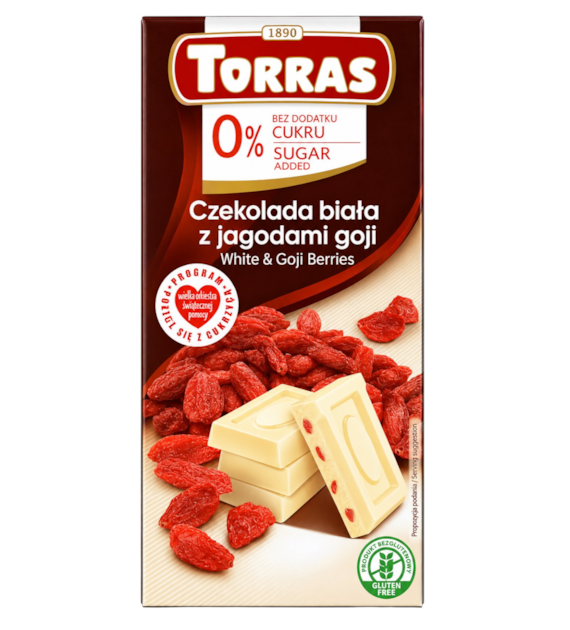 TORRAS Czekolada biała z jagodami goji bez dodatku cukru bezglutenowa 75g