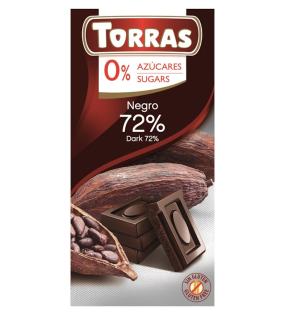 TORRAS Czekolada gorzka 72% kakao bez dodatku cukru bezglutenowa 75g