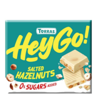 TORRAS HeyGo! Czekolada biała z orzechami laskowymi i solą morską bez dodatku cukru bezglutenowa 60g