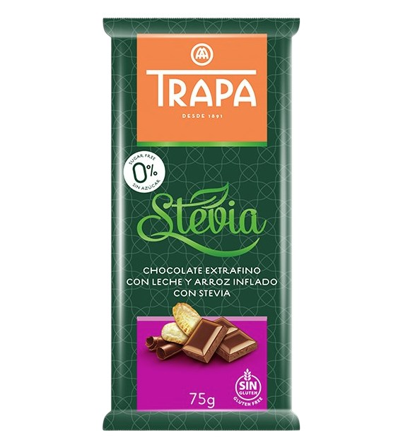 TRAPA Stevia Czekolada mleczna crunchy bez dodatku cukru bezglutenowa 75g