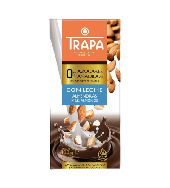 TRAPA Czekolada mleczna z migdałami bez dodatku cukru bezglutenowa 100g