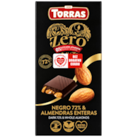 TORRAS ZERO Czekolada gorzka 72% z migdałami bez dodatku cukru bezglutenowa 150g