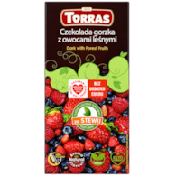 TORRAS STEVIA Czekolada gorzka z owocami leśnymi ze stewią bez dodatku cukru bezglutenowa 125g