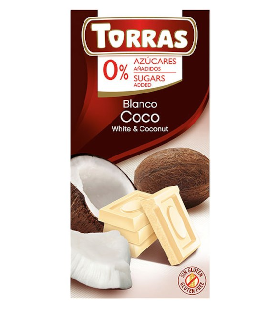 TORRAS Czekolada biała z kokosem bez dodatku cukru bezglutenowa 75g