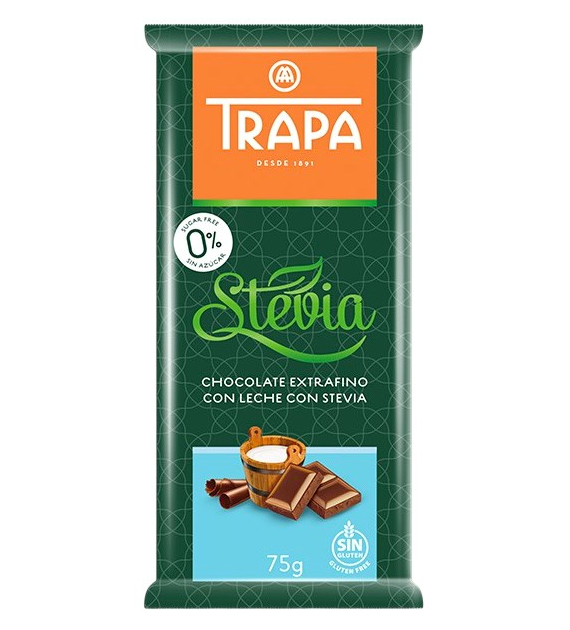 TRAPA Stevia Czekolada mleczna bez dodatku cukru bezglutenowa 75g