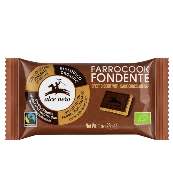 ALCE NERO Herbatniki orkiszowe z czekoladą gorzką FAIR TRADE BIO 28g