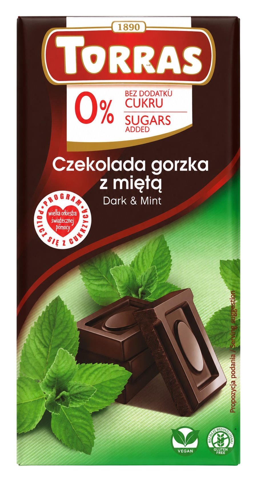 TORRAS Czekolada gorzka z miętą bez dodatku cukru bezglutenowa 75g