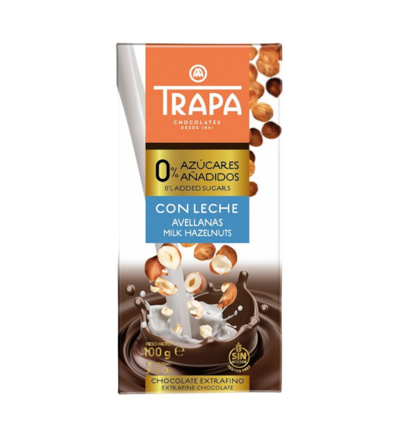 TRAPA Czekolada mleczna z orzechami laskowymi bez dodatku cukru bezglutenowa 100g