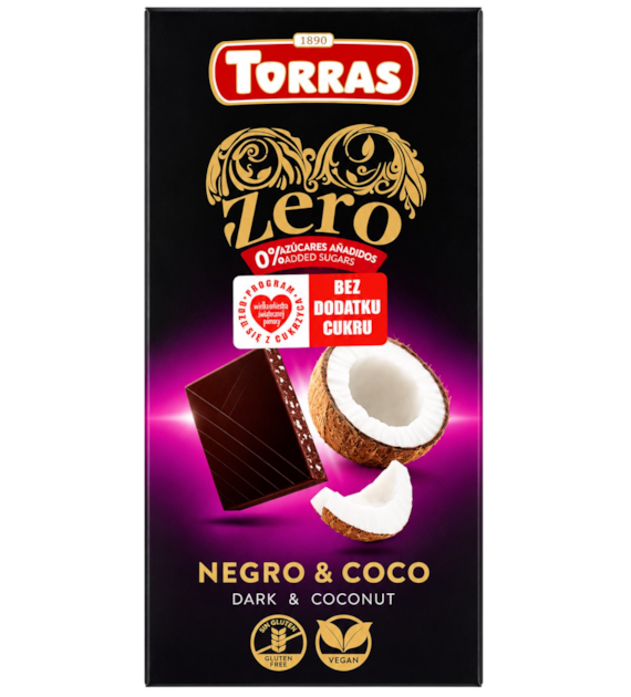 TORRAS ZERO Czekolada gorzka z kokosem bez dodatku cukru bezglutenowa 125g