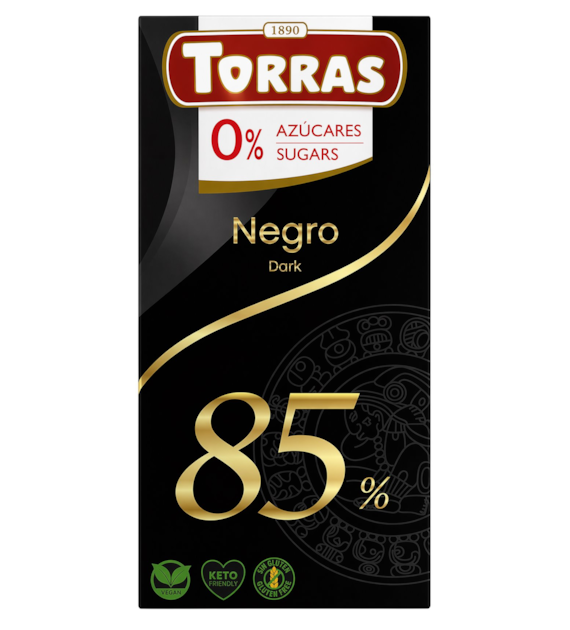TORRAS Czekolada gorzka 85% kakao bez dodatku cukru bezglutenowa 75g