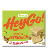 TORRAS HeyGo! Czekolada biała z prażonymi pistacjami bez dodatku cukru bezglutenowa 60g