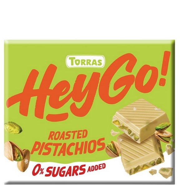 TORRAS HeyGo! Czekolada biała z prażonymi pistacjami bez dodatku cukru bezglutenowa 60g